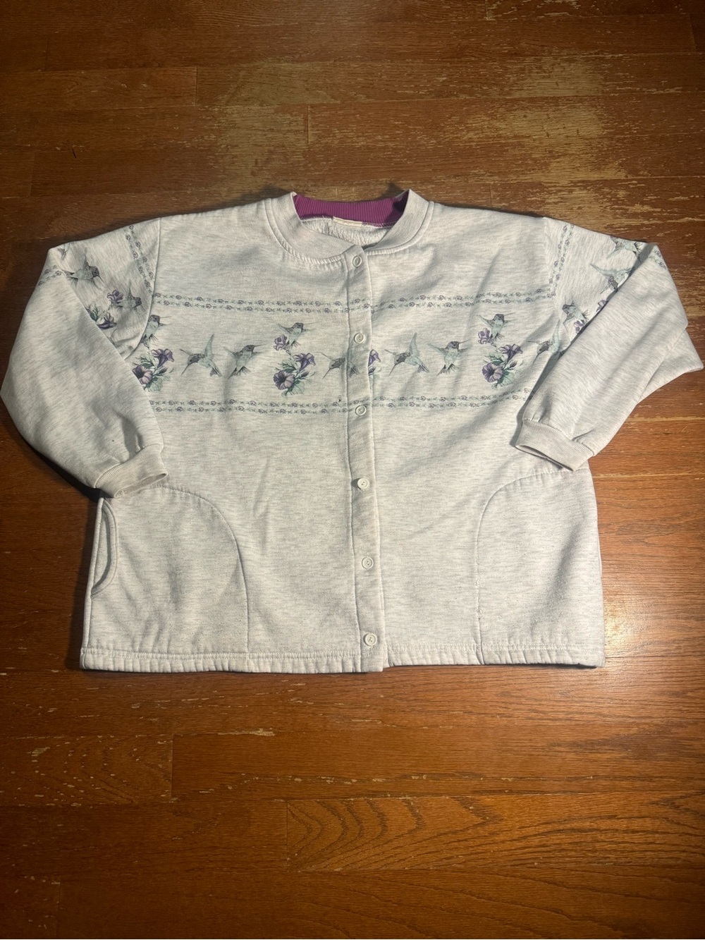 Vintage Hummingbird AOP Graphic Button Up Sweater